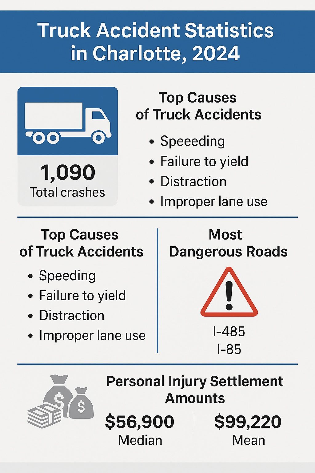 Estadísticas de accidentes de camiones en Charlotte, Carolina del Norte 2024